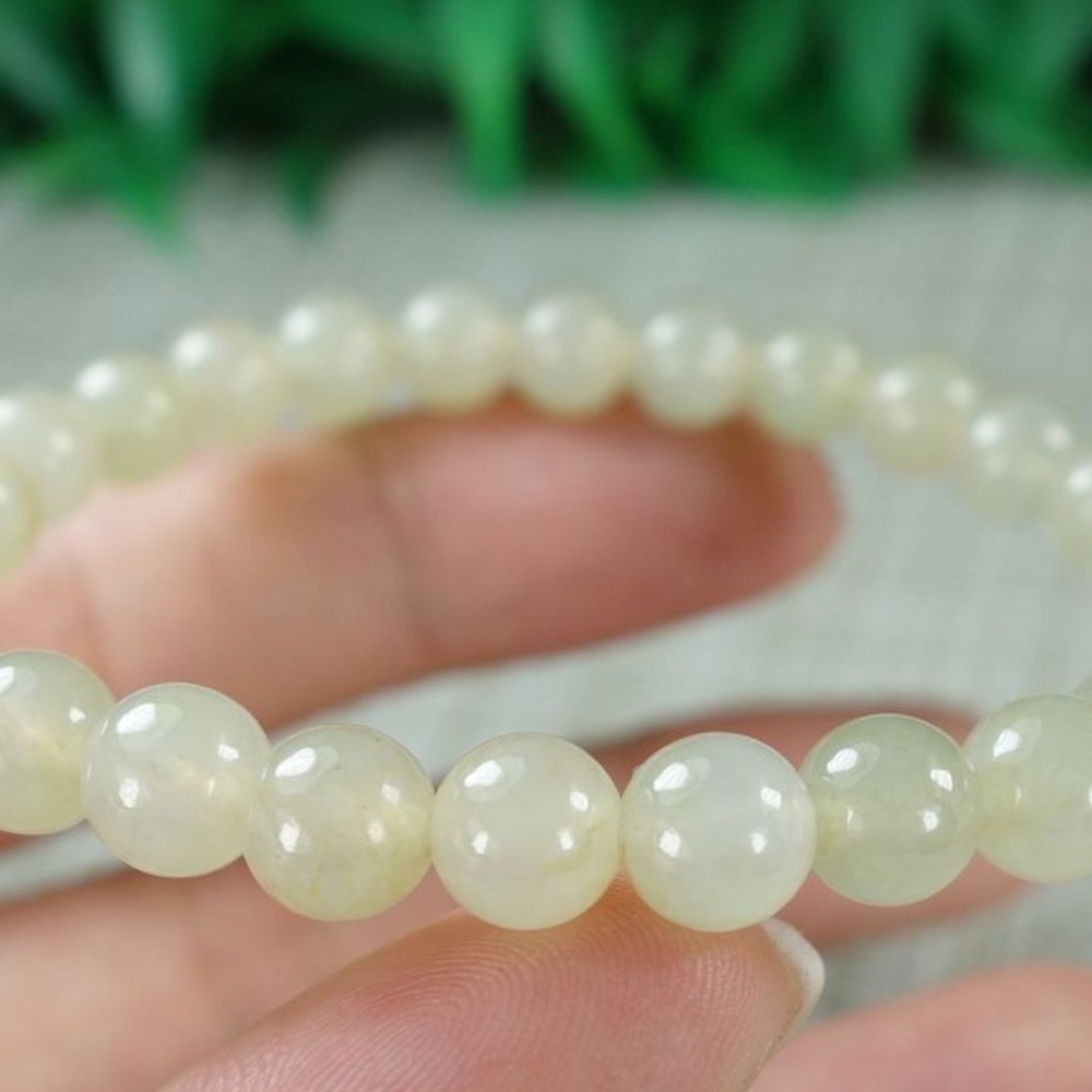 Certified Icy Light yellow 100% Natural A Jadeite jade Beads Bracelet 手链